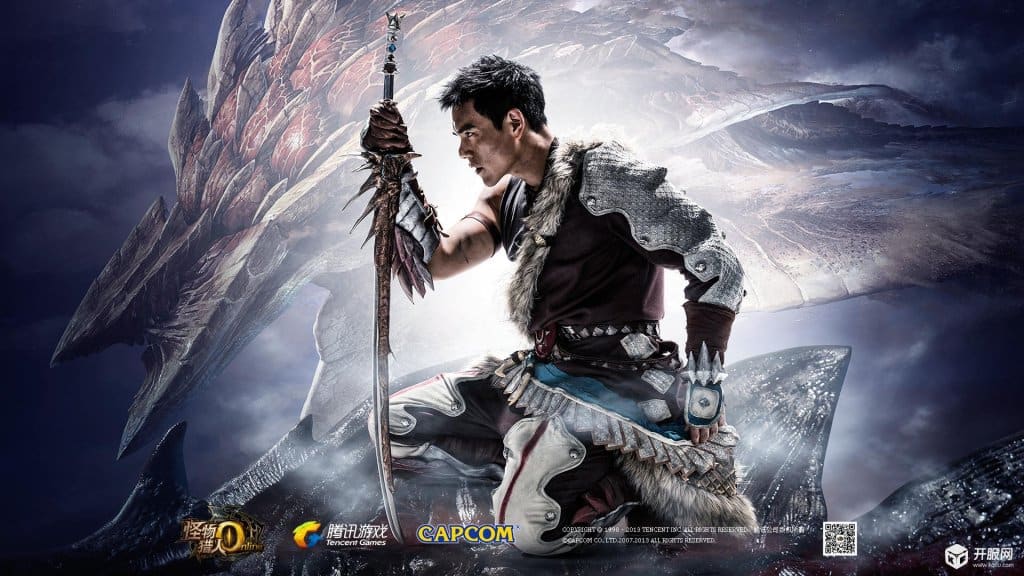 ภาพฟระกอบจากโปสเตอร์โปรโมตรเกมของ Tencent Games' เกม Monster Hunter Online ที่ได้นักแสดงแถวหน้าของจีน Eddie Peng มาเป็นพรีเซ็นเตอร์ให้